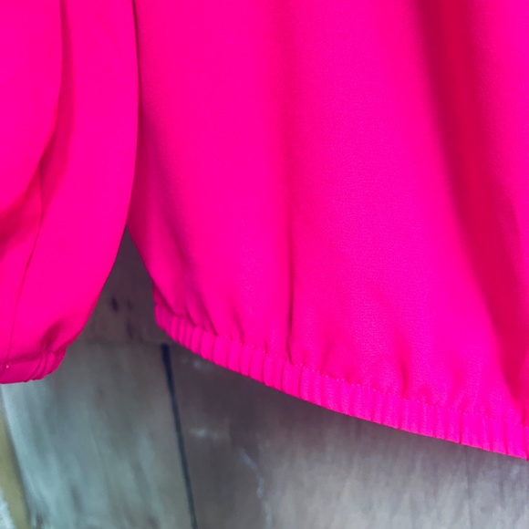 MICHAEL Michael Kors Solid Ruffle Peasant Top, Deep Pink, Long Sleeve Blouse M - Picture 9 of 15